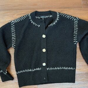 Aqua Black Cardigan with White Contrast Stitching